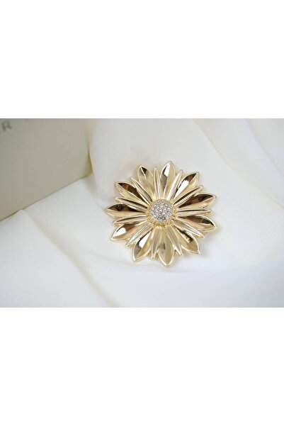 ATELİER TUĞBA BRŞ066 TAŞ DETAYLI PAPATYA MODEL GOLD BROŞ