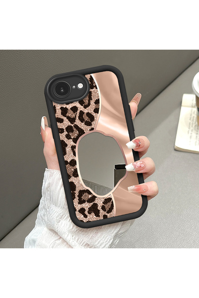 SLIMFELT iPhone 16e Uyumlu Yüksek Kaliteli Leopar Desenli Aynalı Kılıf, Silikon