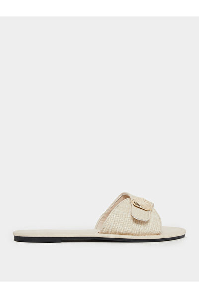 Styli Beige Raffia Flat Mules