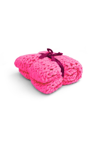OEM Giant yarn knitted blanket 100X200 dark candy pink