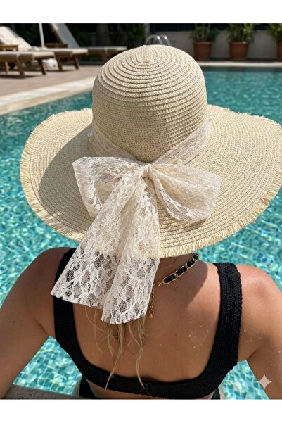 Trend Şapka 19056 Μπεζ ψάθινο καπέλο με φιόγκο