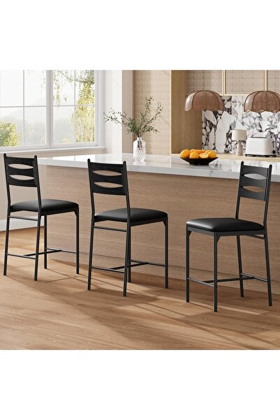 Garvee Bar Stools Set of 2 - Thick Cushioned Faux Leather Stools with Islamic...