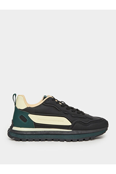 Styli Black Contrast Panel Lace-Up Sneakers