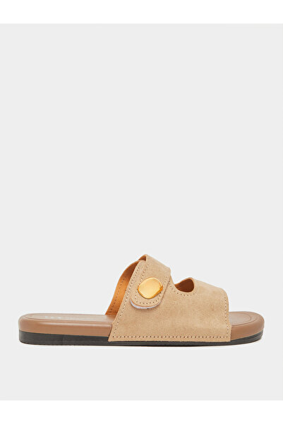 Styli Tan Suede Comfort Slide Sandals