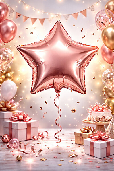 Happyewent Rose Gold Star Foil Balloon – Packaged (45X74 cm)