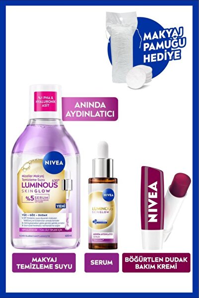 NIVEA Skin Glow Parlaklık Etkili Micellar Makyaj Temizleme Suyu, Cilt Serumu,...