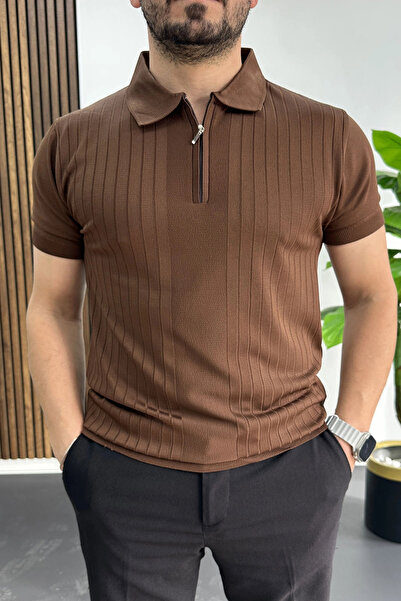 Edwox Guler polo cu model în dungi pentru bărbați, maro Edw458