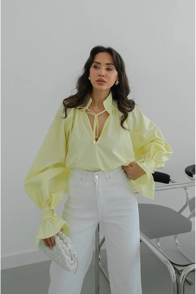 My Blog Yellow Shirt with Tie Detail on the Collar - 112254
