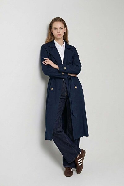 ALLDAY Μπλε ναυτικό παλτό με λεπτομέρεια αντιανεμικού σχεδιασμού