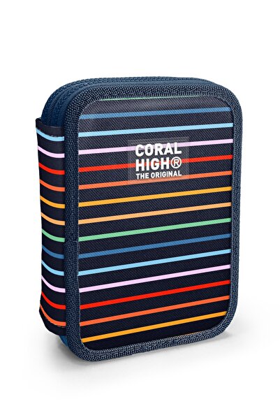 Coral High Geantă pentru creioane cu două straturi, cu model cu linii multico...