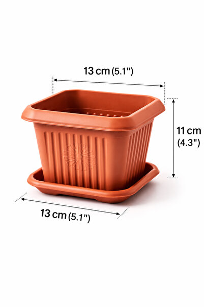 Binbirreyon 4 Adet Kare Terracotta Tabaklı Saksı 1Lt 13x13x11cm Plastik AH105