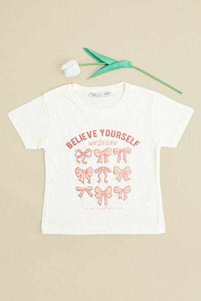 Fulla Moda Bow Printed Glittery Girl's T-Shirt