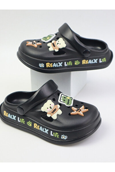 Take Two By Styli Girls Black Clogs with Charms