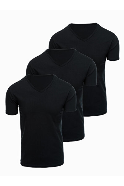 OMBRE Bărbați Tricou Bumbac Set 3 buc. OM-TSBS-0281 Negru