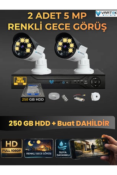 VARTEK BİLİŞİM 2 Kameralı Set 250 Gb Hdd Full Hd Gece Görüşlü Güvenlik Kamera...