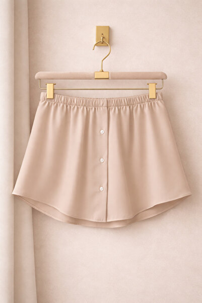 ELMODA Women's Beige Elastic Waist Shirt-Looking Savior Hijab Skirt