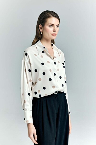 Sateen cu buline cu model Cămașă casual - Ecru