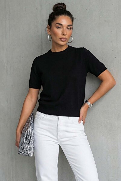 Madmext Black Crew Neck Women's Knitwear T-Shirt Mg2703