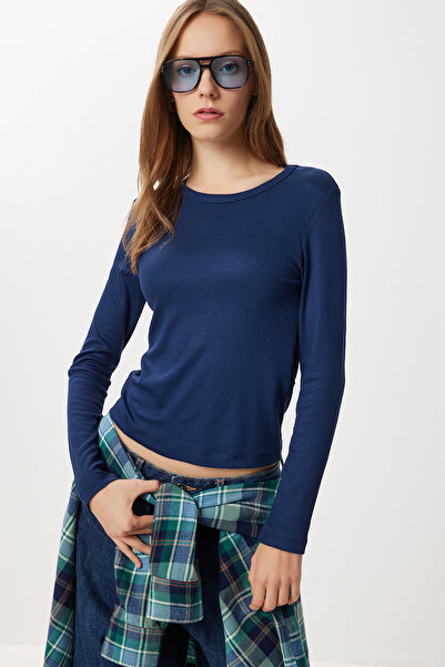 Lovelyİstanbul Basic Corded Fabric Knitted Blouse Lub0296 Dark Blue