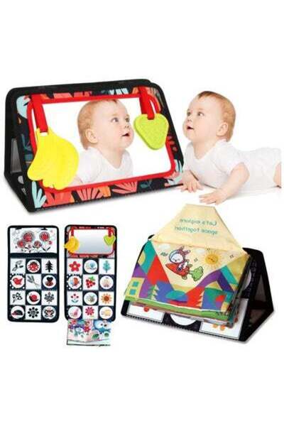 Arabest Baby Floor Mirror Tummy Time Toys,with Crinkle Cloth Book and Teether...
