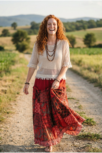 Bohoyasam Unisex Nepal Patchwork Desenli Bohem Uzun Etek – %100 Pamuk, Lastik...