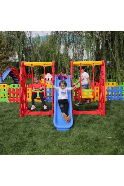 Empressco Çocuklar İçin Renkli Kaydıraklı Çift Salıncak Park Seti