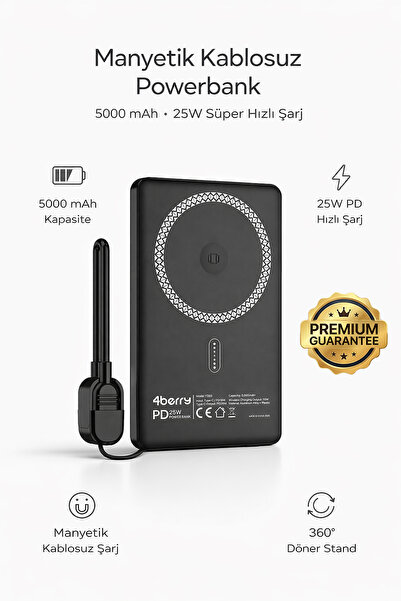 4 Berry Y353S POWERBANK 5.000 MAH MAGNETIC WIRELESS SİYAH