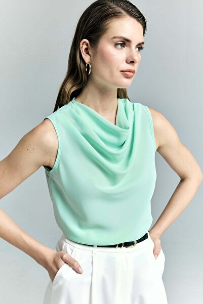 Sateen Degaje Collar Sleeveless Blouse - Mint