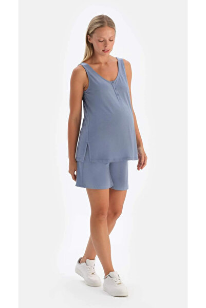 Dagi Women's Maternity Indigo m Modal Half-Patch Athlete-Shorts Set