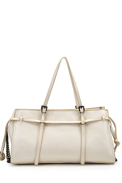 minebag Black Chain Detail Bonnie Women's Hand and Shoulder Bag Cream