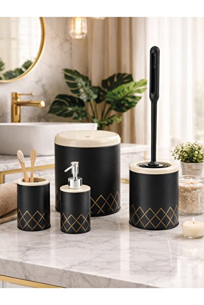 decorev Σετ μπάνιου 4 τεμαχίων με γεωμετρικό σχέδιο ζιγκ-ζαγκ