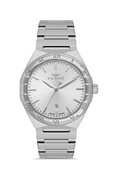 FERRO ساعة يد رجالية بحزام فولاذي فضي F11471A-A 3 ATM مقاوم للماء مع عبوة هدي...