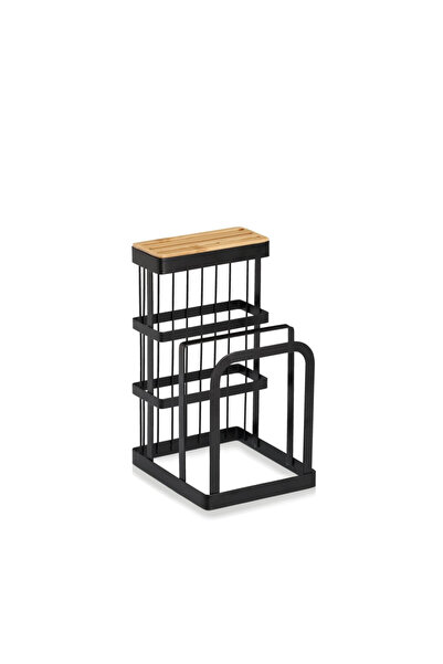 zeller knife holder, metal/bamboo, 12x14x22 cm, black