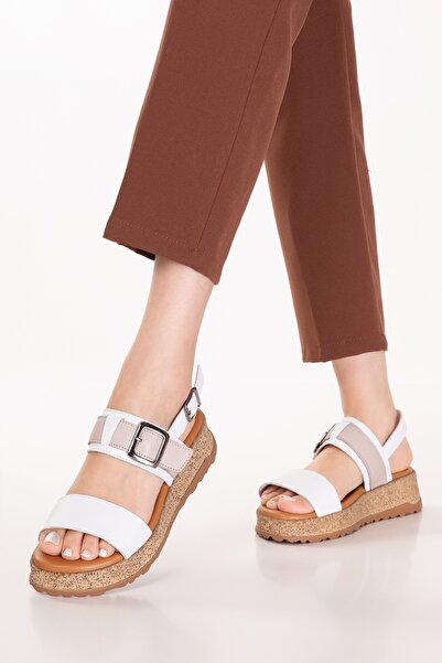 Gondol Women's Genuine Leather Thick Soled Daily Shoes Sandals Iz.5710 White