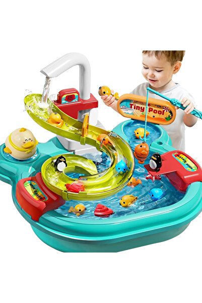 Arabest 3-in-1 Play Kitchen Sink, Magnetic Fishing Set and Pretend Cleaning T...