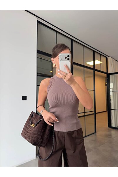 BB Bensu Buyruk dantelă BLUZĂ TRICOTATĂ CU DETALII, MÂNECĂ Scurtă, CULOARE VISON