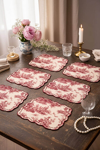 Anadolu Saray 6 bucăți Toile De Jouy bordeaux suport pentru farfurii 35x45 cm...