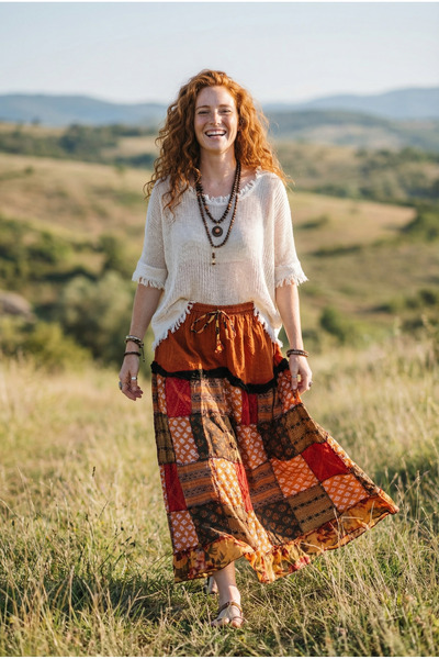 Bohoyasam Unisex Nepal Patchwork Desenli Bohem Uzun Etek – %100 Pamuk, Lastik...