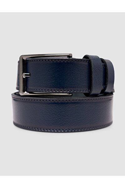 Cabani 100% Genuine Leather Men's Navy Blue 3.5 cm Stitched Classic Belt