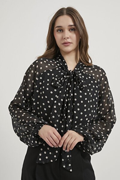 Arma Life Armalife 71772 Fular Detailled Sleeves Sheer Chiffon Polka Dot Wome...