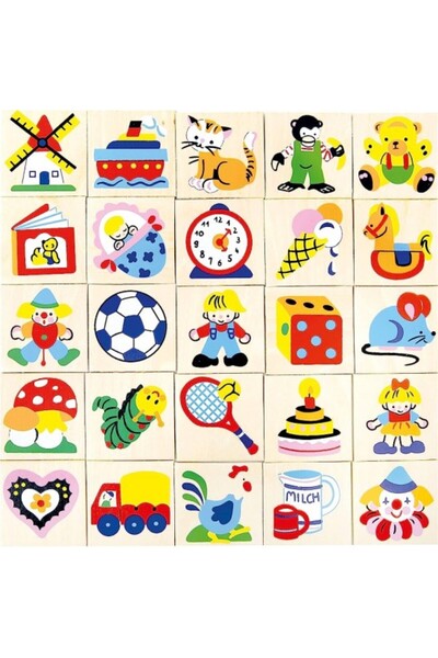 Bino Комплект от 25 дървени образователни табели, с различни многоцветни и об...