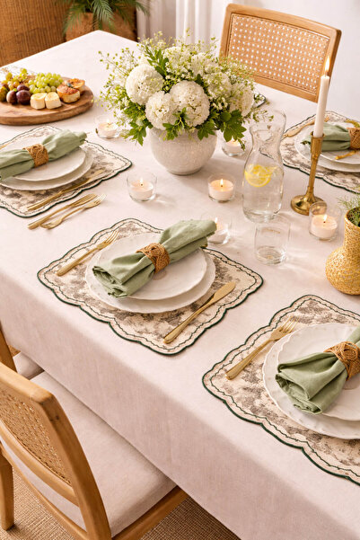 Anadolu Saray 6 bucăți Toile De Jouy verde suport pentru farfurii 35x45 cm re...