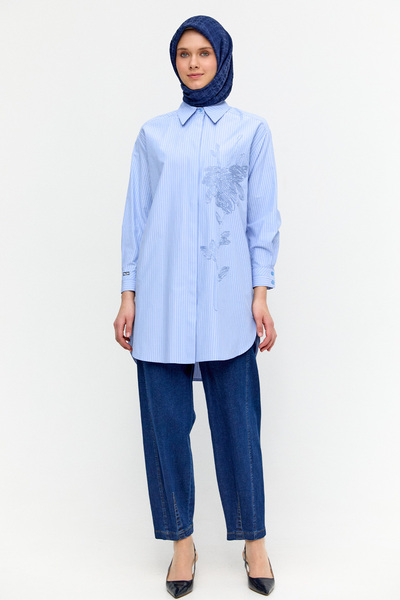 Setrms Payetli Nakışlı Çizgili Tunik