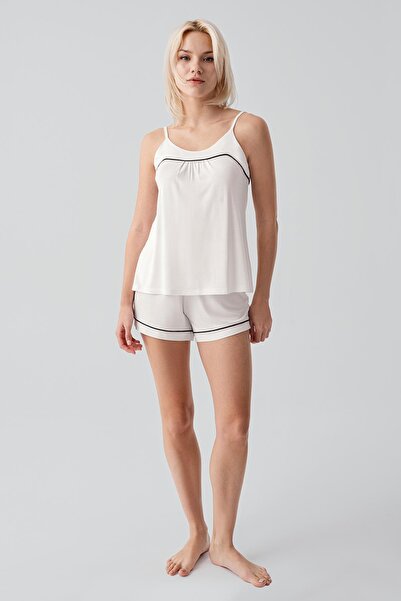 Artış Askılı Piped Stretch Fabric Stretchy Viscose Soft Shorts Pajama Set