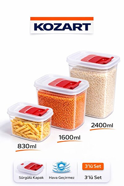 KOZART 3 حاويات لتخزين الطعام بسعة 830 مل و1600 مل و2400 مل مع غطاء منزلق