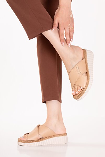 Gondol Genuine Leather Comfort Sole Comfortable Daily Slipper Imk.2205 Cappuc...