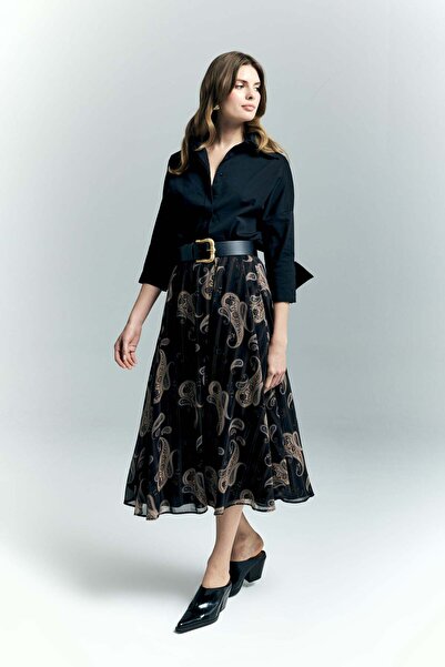 Sateen Fusta din șifon cu model șal - Negru