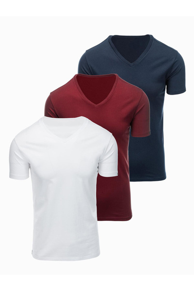 OMBRE Pánské Tričko s V výstřihem OM-TSBS-0281 Navy, white, burgundy