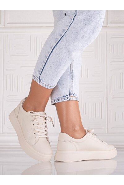 ANGEL BLUE Casual Beige Women's Shoes in Carisna Leather, Size 36