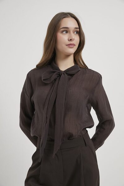 Arma Life Armalife 10608 Sheer Women's Shirt with Collar Tie-Up Detail